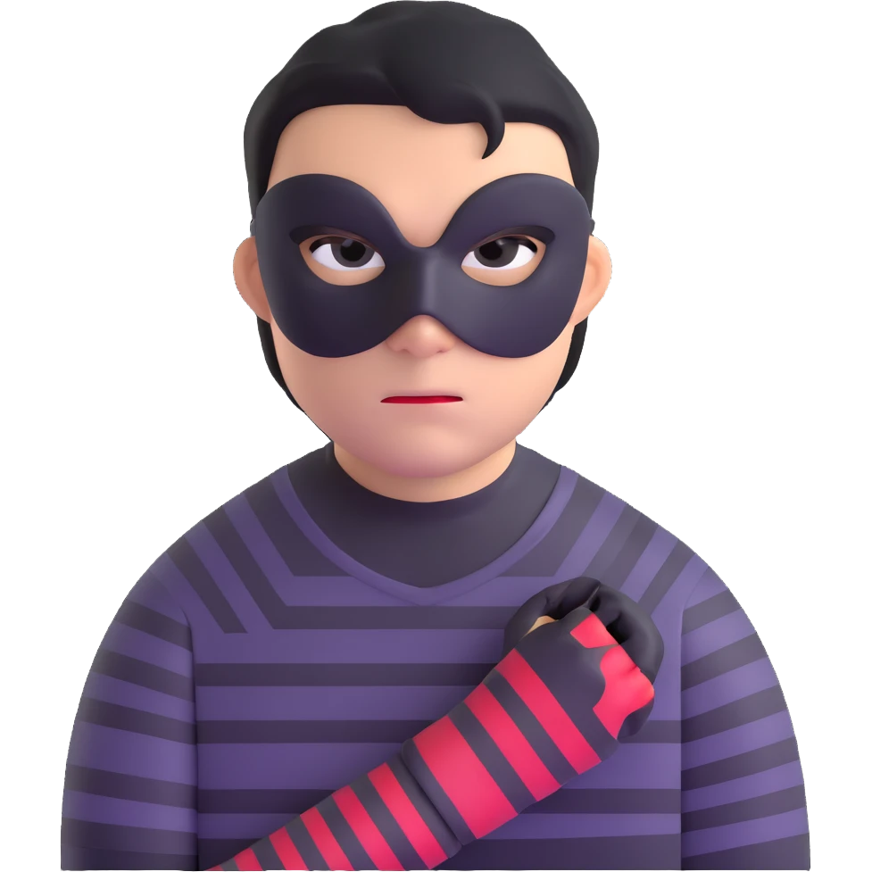 intimidating robber with black mask around eyes, striped shirt, bold sneaky look, no weapons emoji