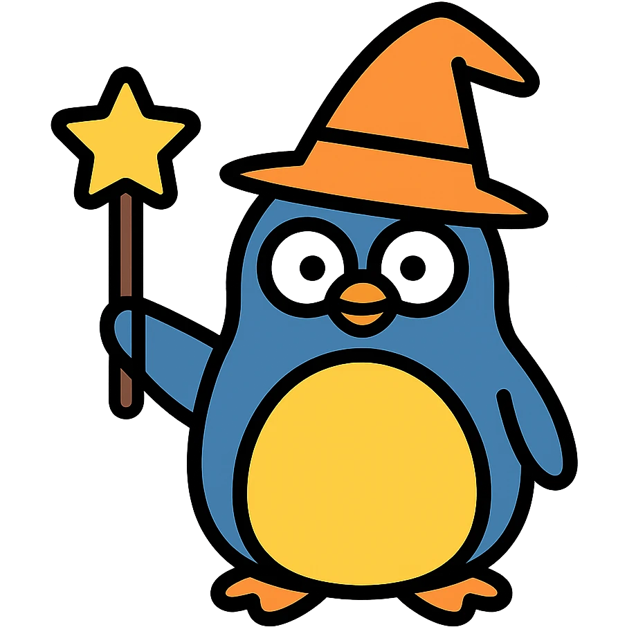 color outline icon of a penguin wizard emoji