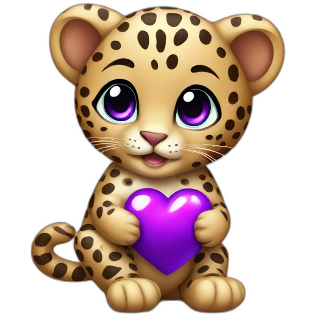 Baby leopard holding a purple heart  emoji