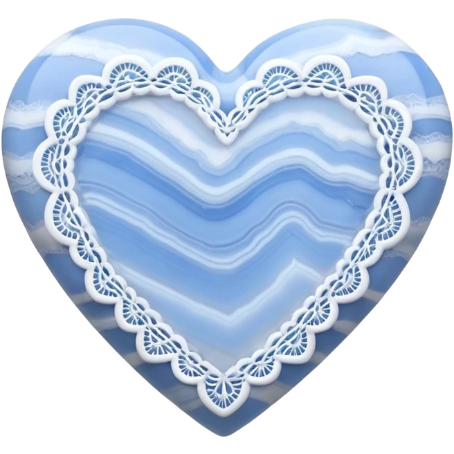 Heart-shaped blue lace agate cabochon with pastel blue and white banded lace-like patterns emoji