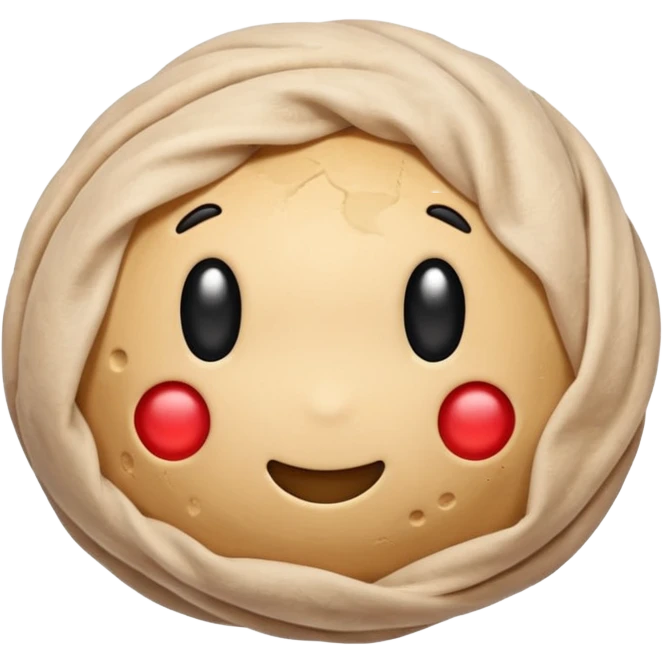 beige small fabric bundle like a dough ball, a bit dirty, no face, with small holes and worn threads, emoji style emoji