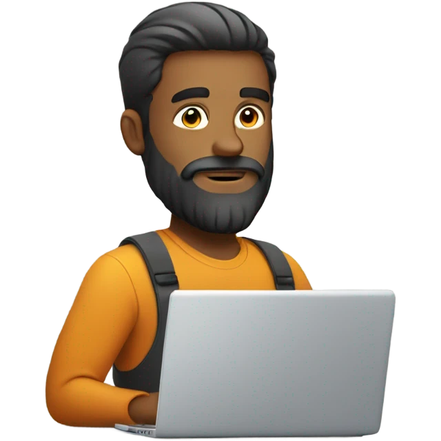 beard guy with laptop working on laptop focused emoji