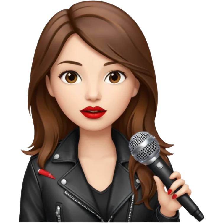 lether jacket log hair woman holding microphone emoji