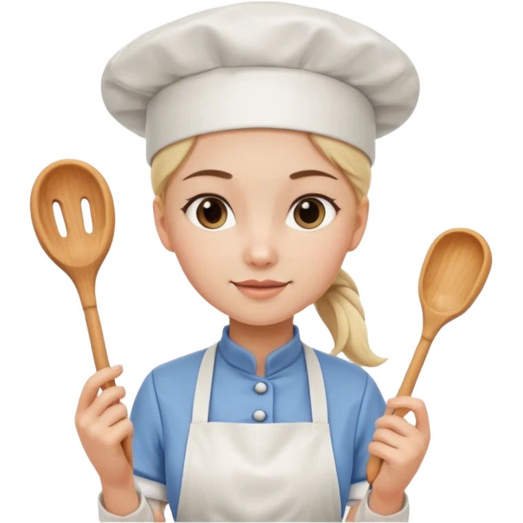 Young female pastry chef - single ponytail, apron, wearing a white hat, holding a piping bag emoji