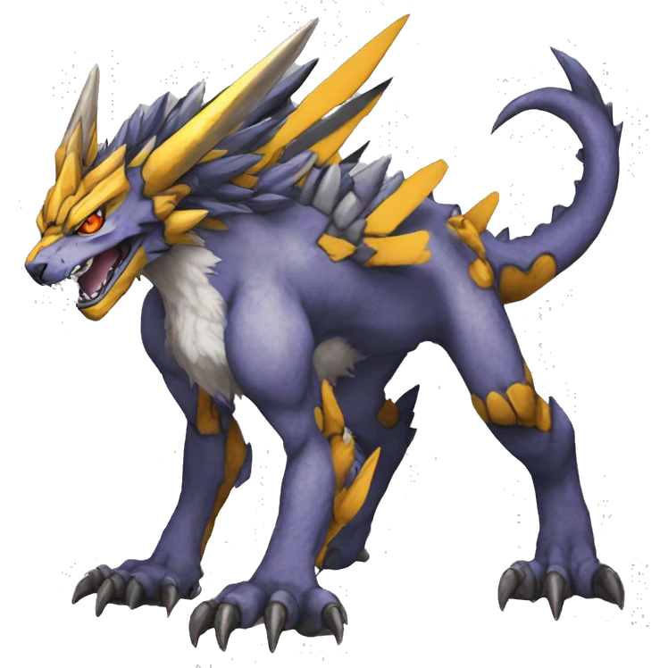  Cool Edgy Digimon-Fakemon-Garurumon-Greymon-Loogamon with edgy markings full body emoji