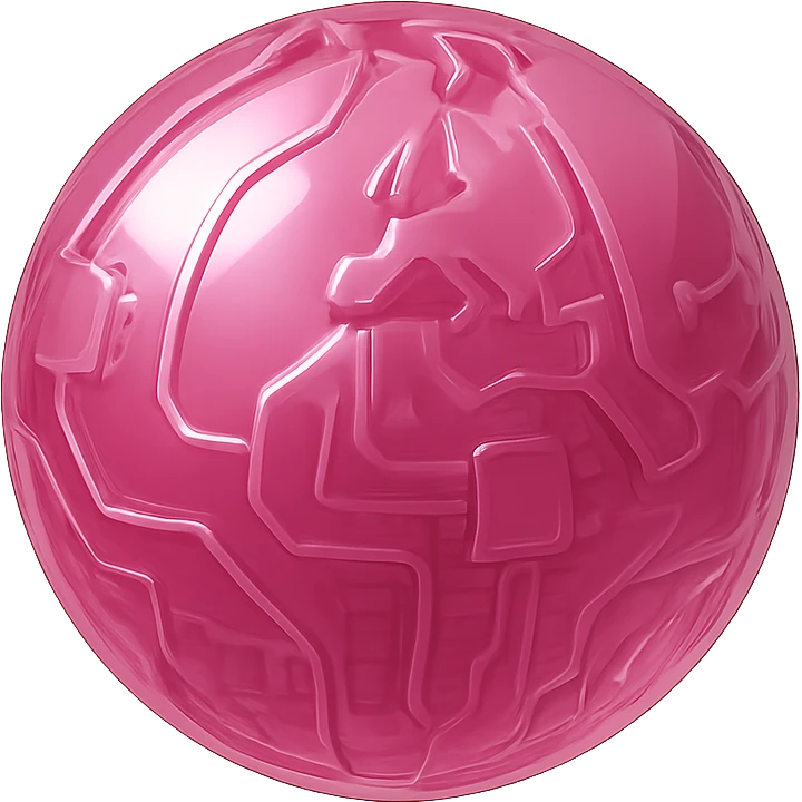 shiny and modern pink globe with glossy circuit style emoji
