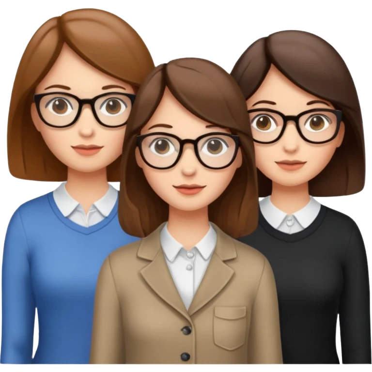 three girls, two brunettes and one light brown-haired with glasses emoji