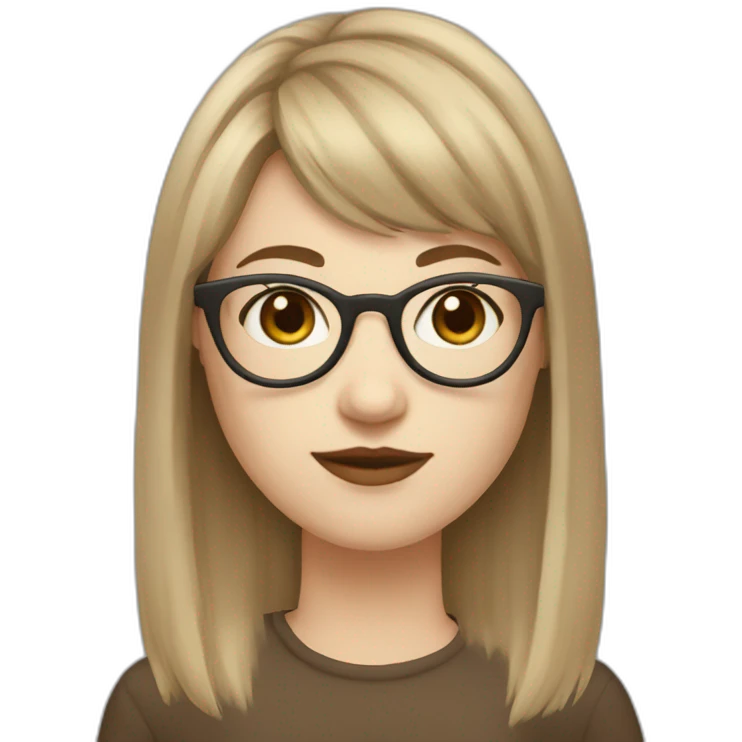 girl with round glasses, bangs, pale skin, and light brown hair wolf cut style emoji
