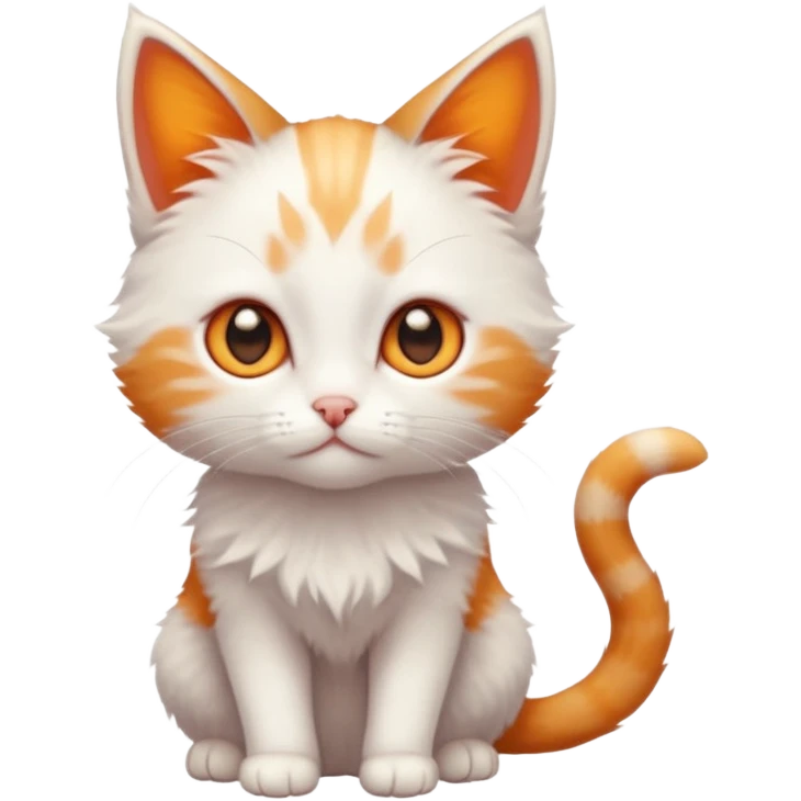 full body of very small + skinny ginger and white kitten with deep orange eyes and triangular shaped face emoji