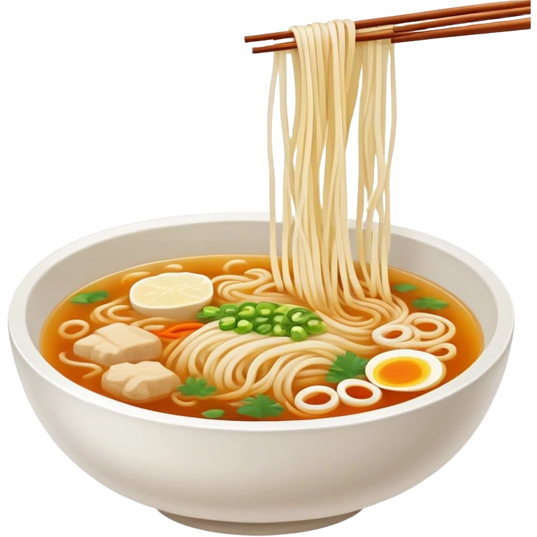 Yunnan Crossing the Bridge Rice Noodles with separate ingredients and hot broth, simplified emoji style with bold outlines and bright colors, cartoon style traditional Guo Qiao Mi Xian emoji