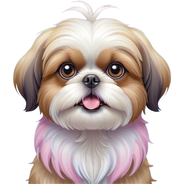 Cinematic Comical Shih Tzu Portrait Emoji, Head cocked with a hilariously exaggerated, shocked expression and twinkling, comically wide eyes, showcasing a fluffy, luxurious fur in soft pastel tones, simplified yet whimsically detailed, glowing with a playful, sassy radiance, high shine, exuding a humorous and cheeky charm, styled with a soft glowing outline, capturing the essence of a Shih Tzu that looks as if it could burst into a fit of playful antics at any moment! emoji