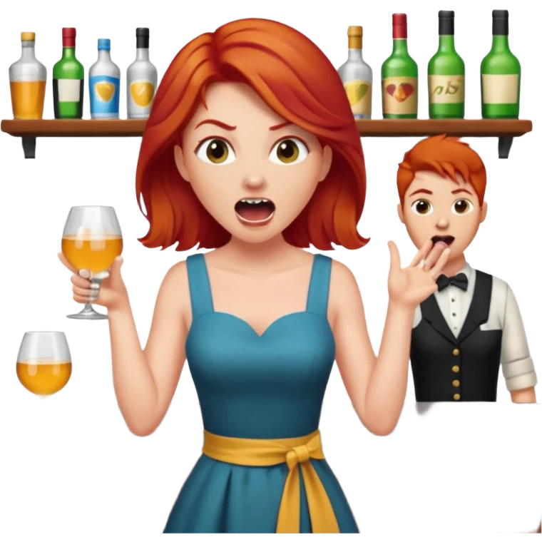 A raid haired woman yelling at a bartender emoji