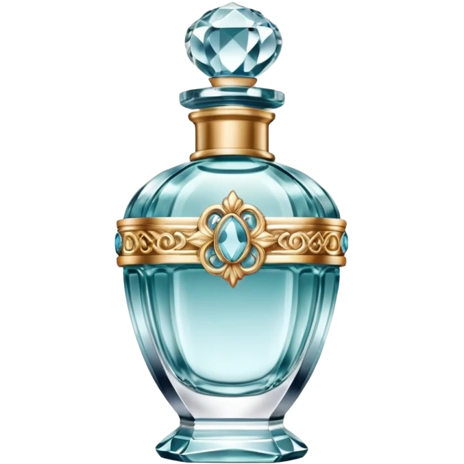 luxury perfume bottle in the style of iOS 18 Memoji, ornate design, crystal-like glass, subtle reflections, high-end appearance, no text emoji
