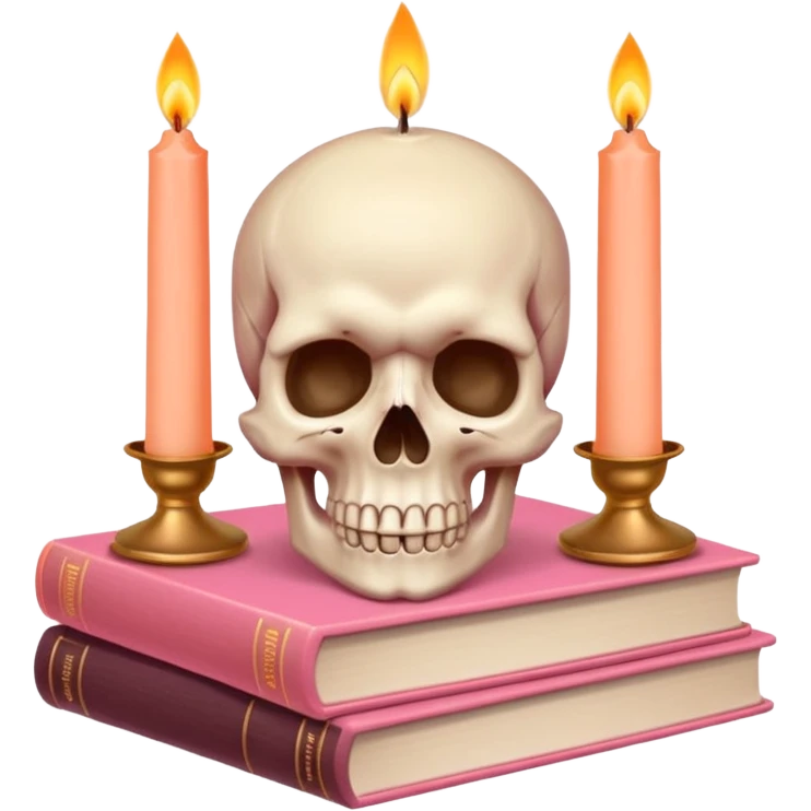 skull candle on pastel pink occult books pastel orange emoji