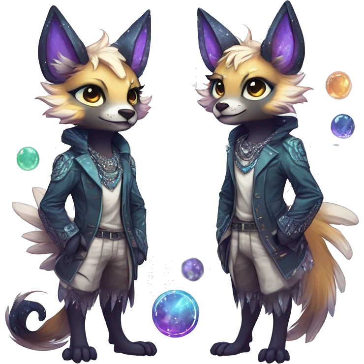 Cool cute Kawaii edgy ethereal futuristic modern epic fantasy animal sparkle fursona Fionbri creature by griffsnuff & LiLaiRa & Falvie full body emoji