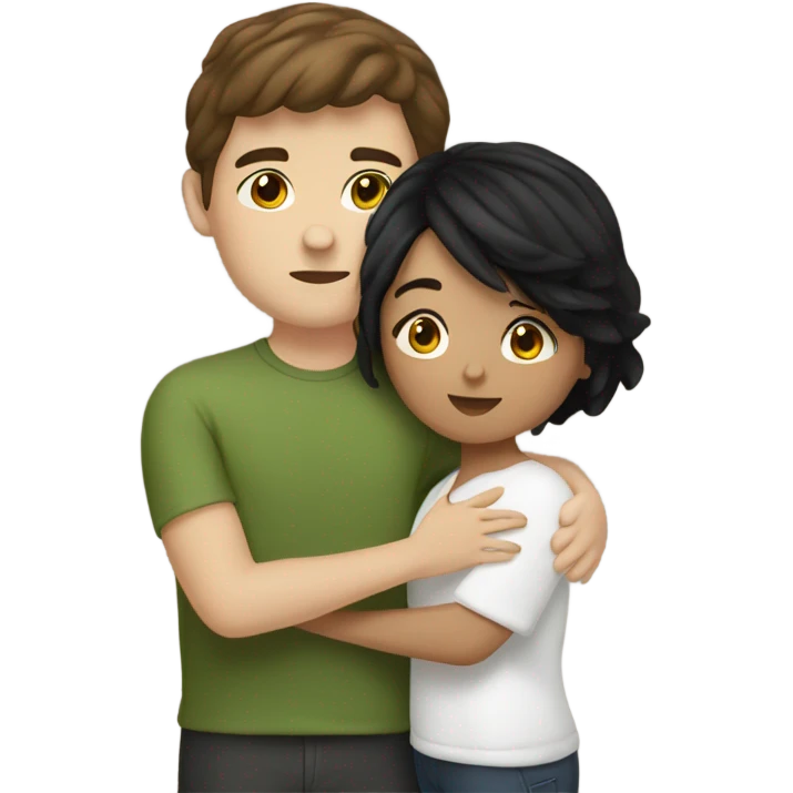 White girl with brown hair kissing Hispanic boy with short black hair emoji