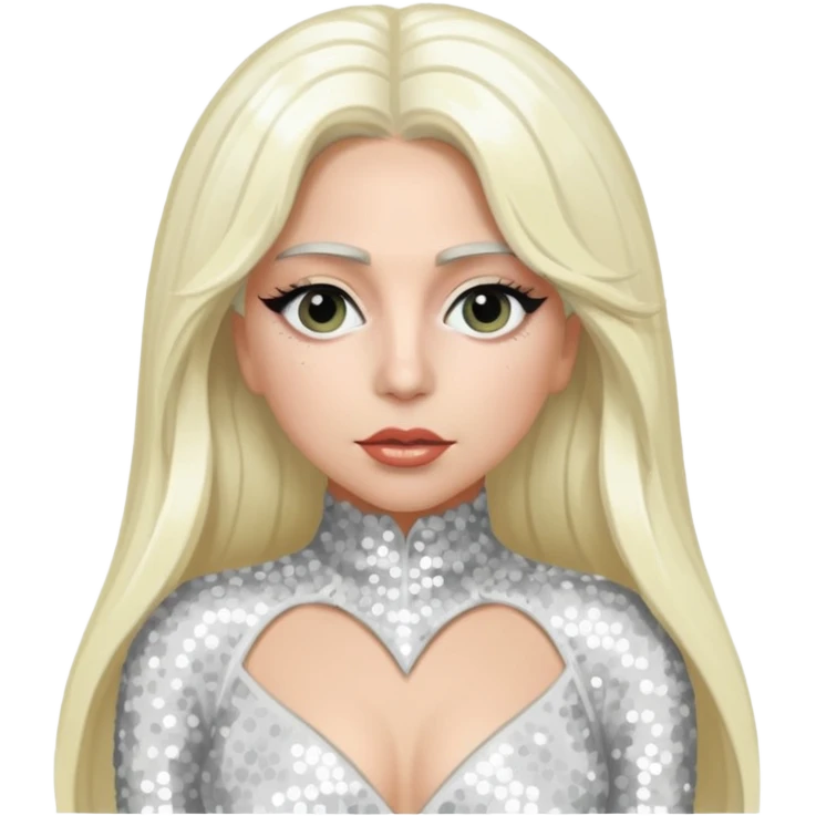 Lady Gaga with long platinum blonde hair, white sequin outfit emoji