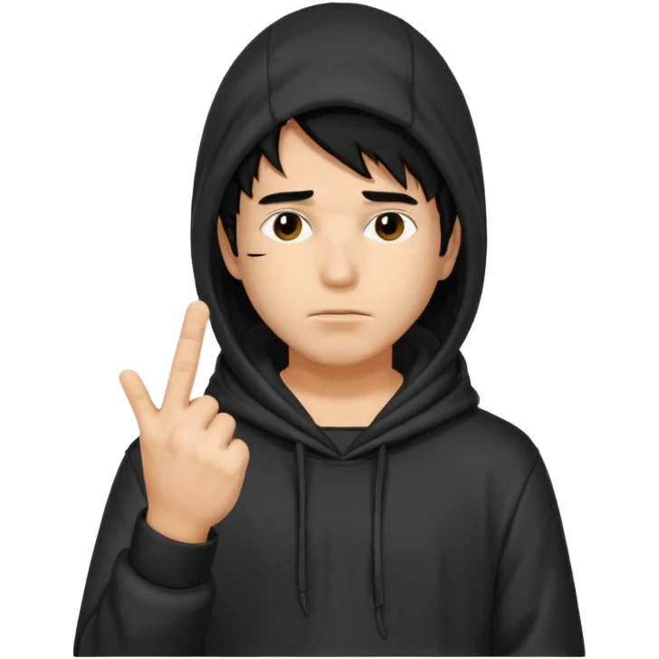 Moreno greñudo con capucha cuba la cara para el dedo del medio hombre pelo negro emoji