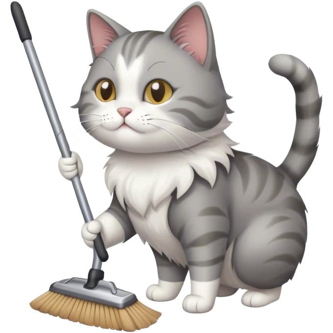 Cat sweeping the kitchen floor  emoji