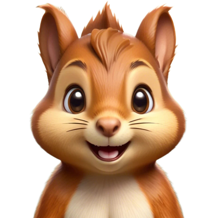 Cinematic Comical Squirrel Portrait Emoji, Head tilted dramatically with an exaggeratedly surprised expression and wide, comical eyes, featuring a petite, sprightly body with a dramatically bushy tail and perky, animated ears, Simplified yet hilariously expressive features, highly detailed, glowing with a slightly sassy woodland glow, high shine, dramatic yet playful, stylized with an air of cheeky forest mischief, soft glowing outline, capturing the essence of a meme-worthy squirrel that looks ready to scamper into viral fame with its playful antics! emoji