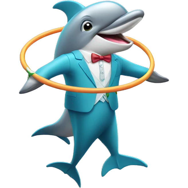 Dolphin wearing a suit hula hooping  emoji