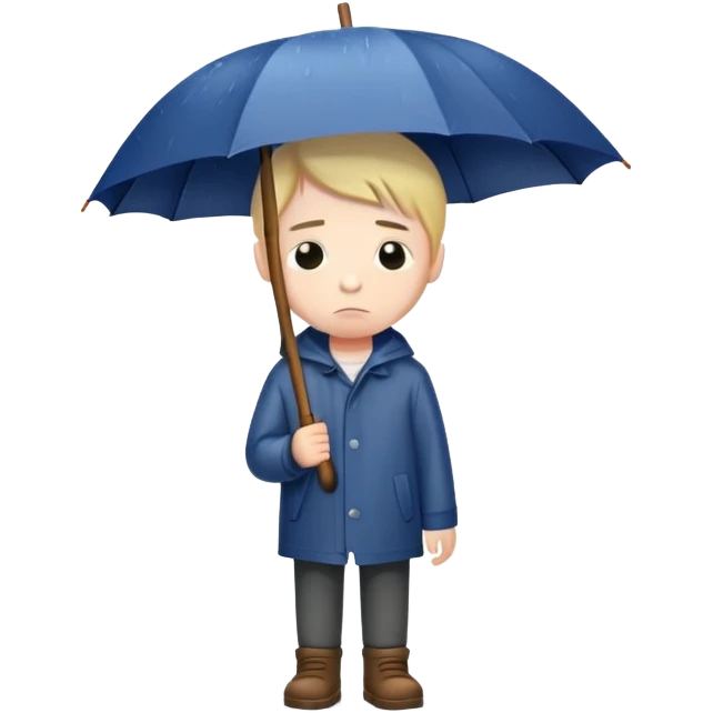Sad boy standing alone in the rain with an umbrella emoji