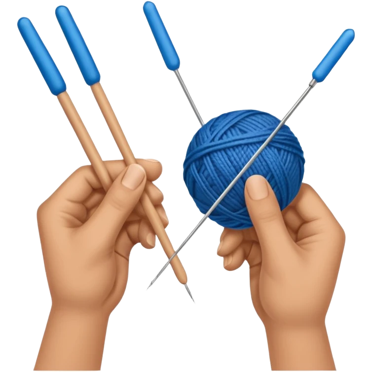 hands holding 2 knitting needles (1 on the right hand and another one on the left hand) with a ball of knitting thread (without a person's face) emoji