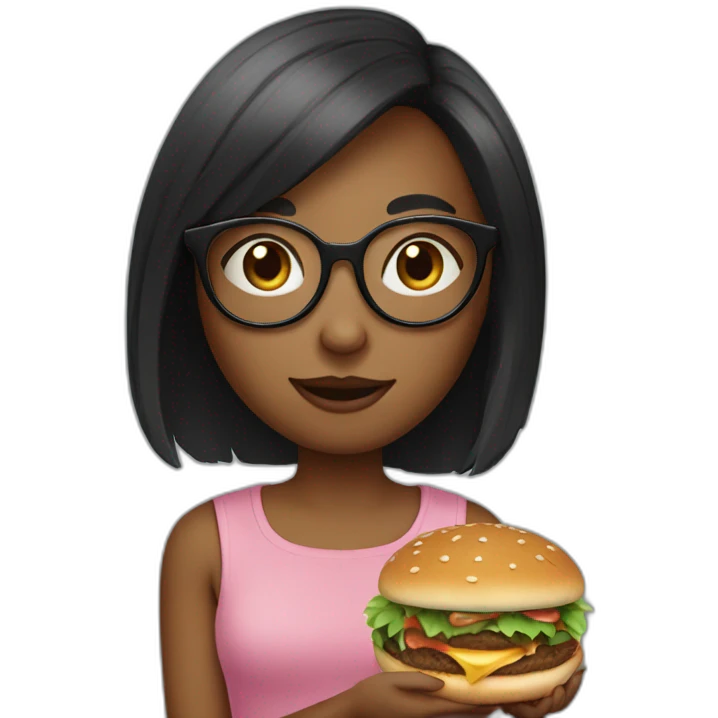 girl with bro2n straight hair and black round glasses with food in hands emoji