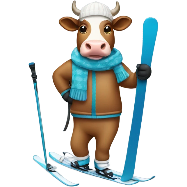 Cow with ski clothes skiing emoji