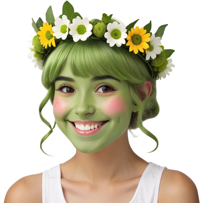smiling girl with flower crown emoji