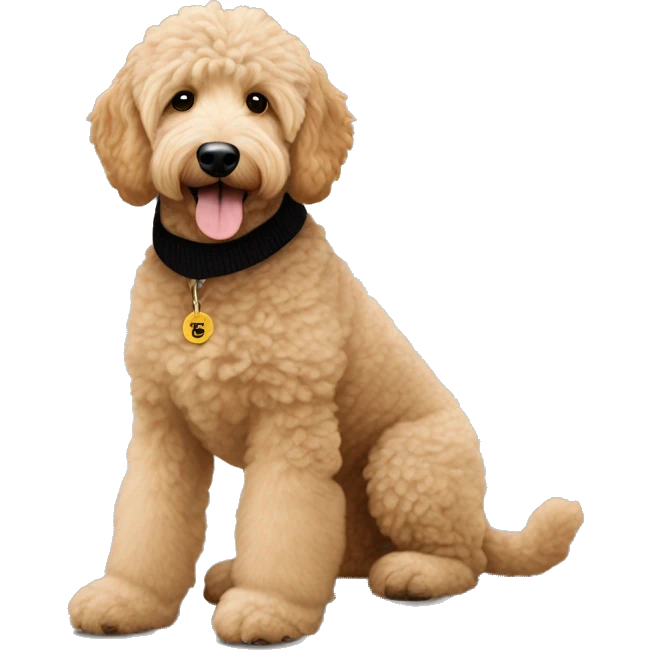 Goldendoodle wearing ugg shoes and black polo ralph lauren sweater  emoji