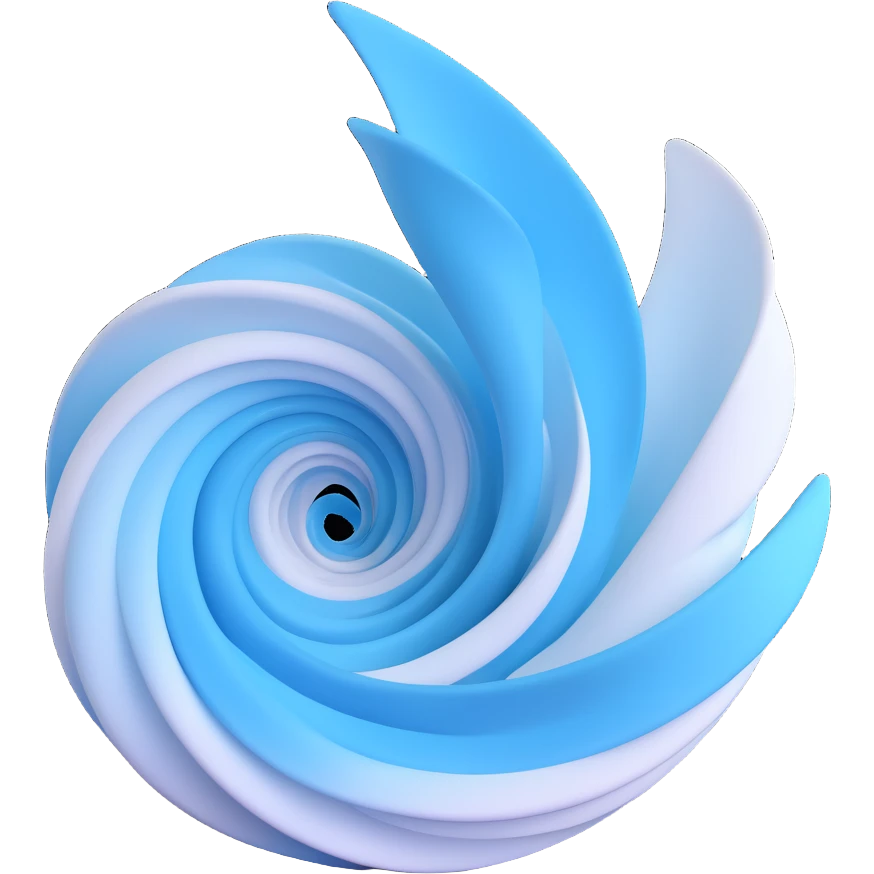 3D emoji of the word WIND, stylized with light blue, white, and soft gradients, swirling effect emoji