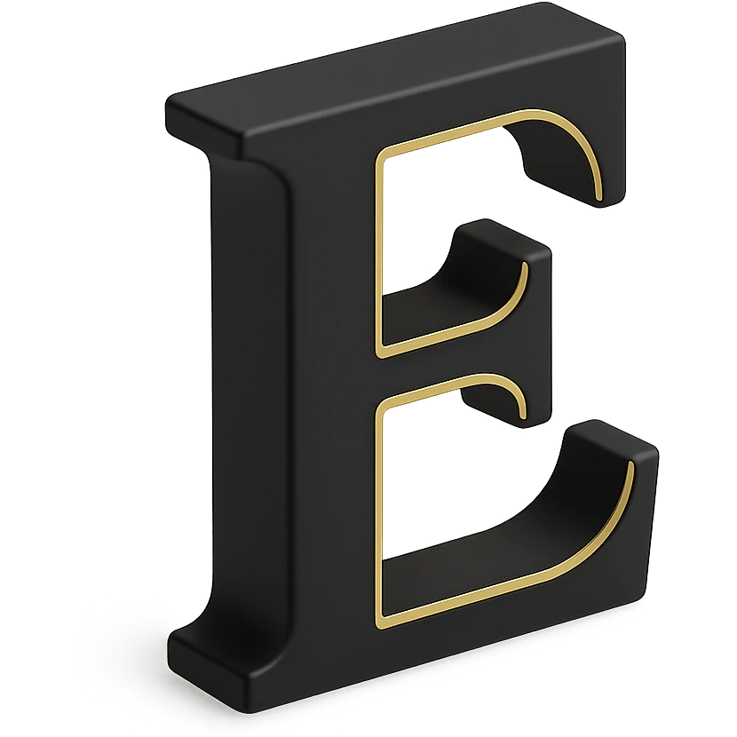 bold and clear letter E in 3D black style emoji