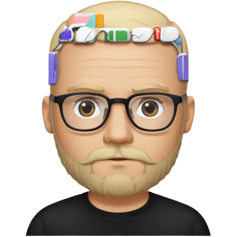 bald bearded blonde bald man with eyeglasses with black shirt emoji