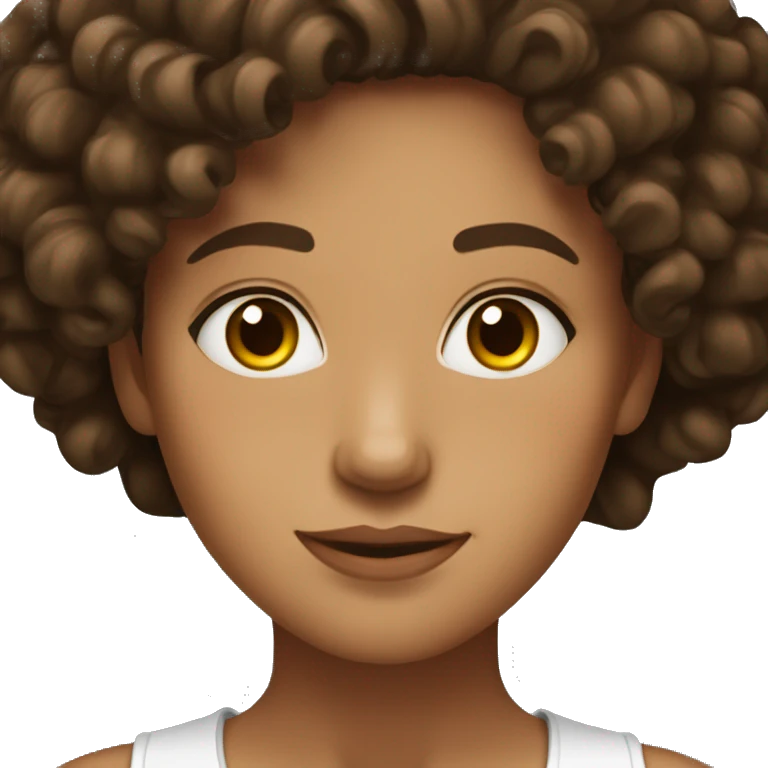 Créate a woman with dark brown curly hair and light with a little tan skin and brown light eyes emoji
