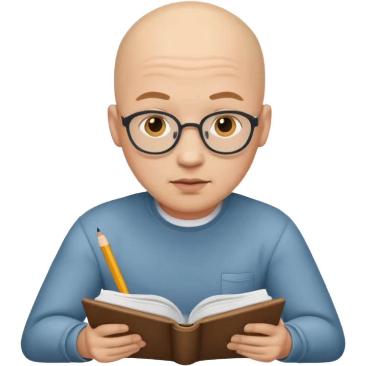 Bald man studying emoji