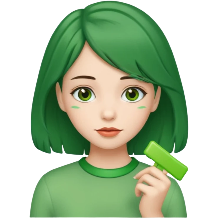 brunette girl with green color hairclip emoji