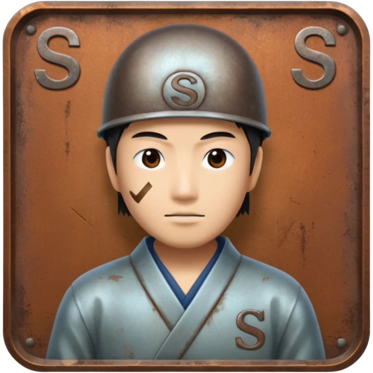 Generate a image combining a japanese guy and the letter "S", make it with correlating the lol's elos, starting from the Iron elo emoji