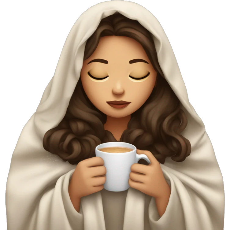 girl brunette inside a blanket sipping coffee eyes closed emoji