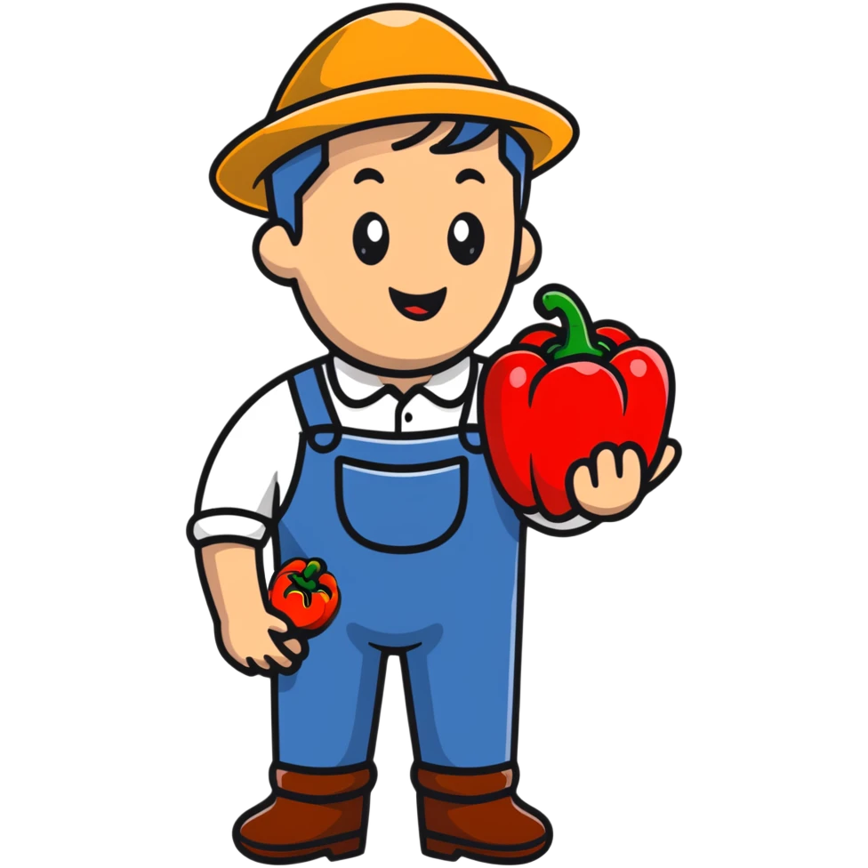 farmer character holding a red bell pepper emoji