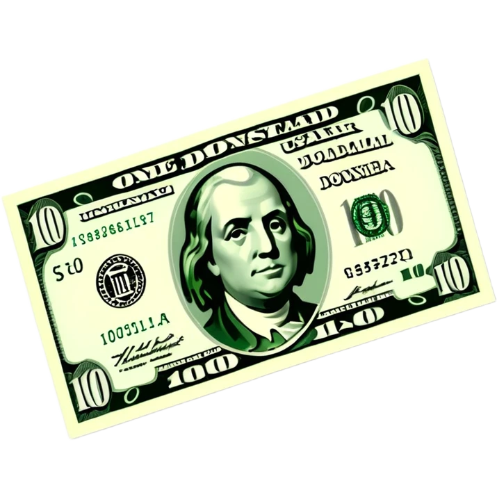 3D realistic US 100 dollar bill sticker, slight perspective, centered, clean cutout, transparent background, no text, no watermark emoji