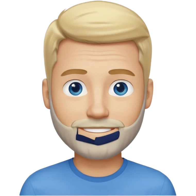 35-year-old man with blonde hair, blue eyes, light beard, friendly smile emoji