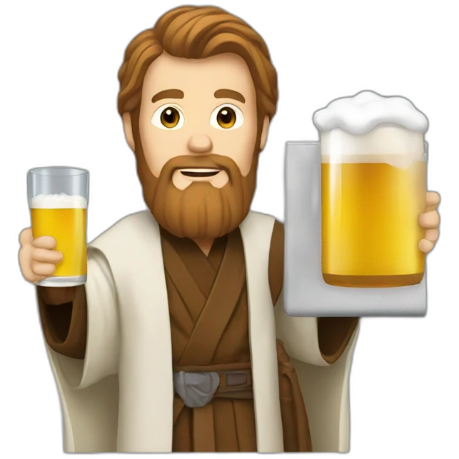 obiwan holding a beer and a computer emoji