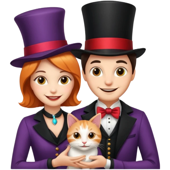 magician couple and their pet cat emoji