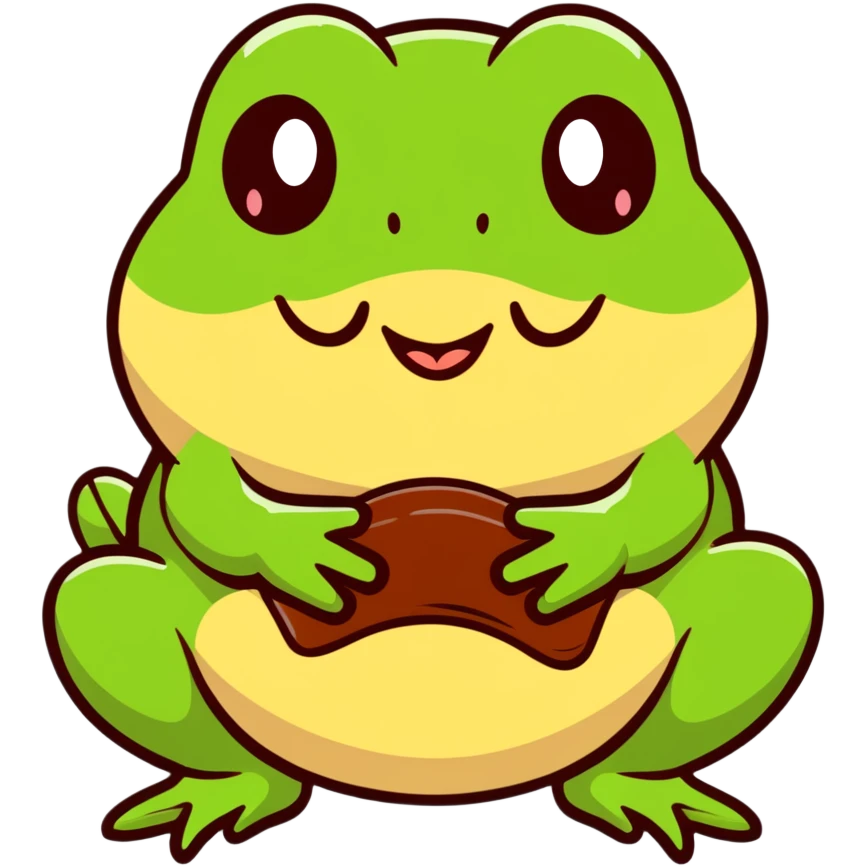 humorous toad with chocolate-covered lips making a burping expression, bufo toad character emoji