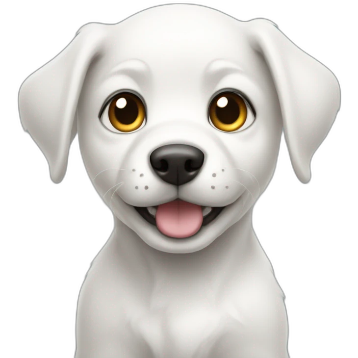 a white puppy with its upper body on hurricane emoji