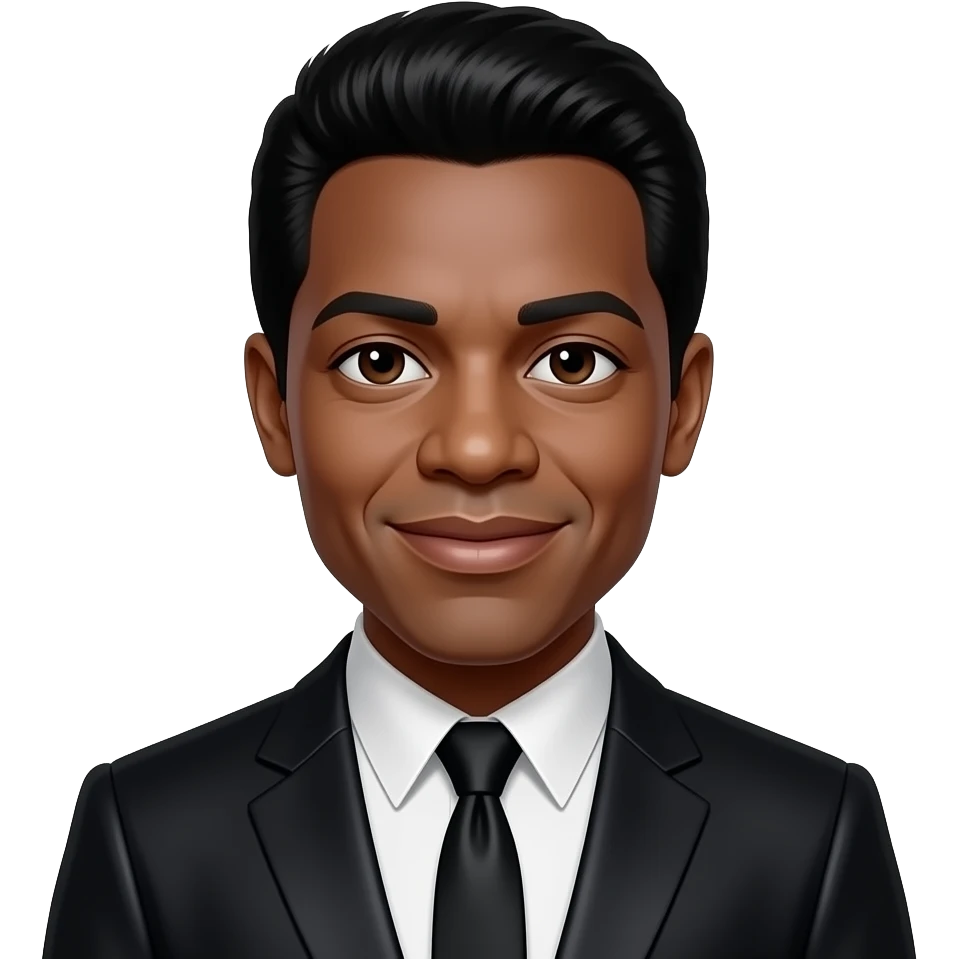 Jackie Wilson with dark brown eyes, black 60s boogie hair, black metallic suit emoji