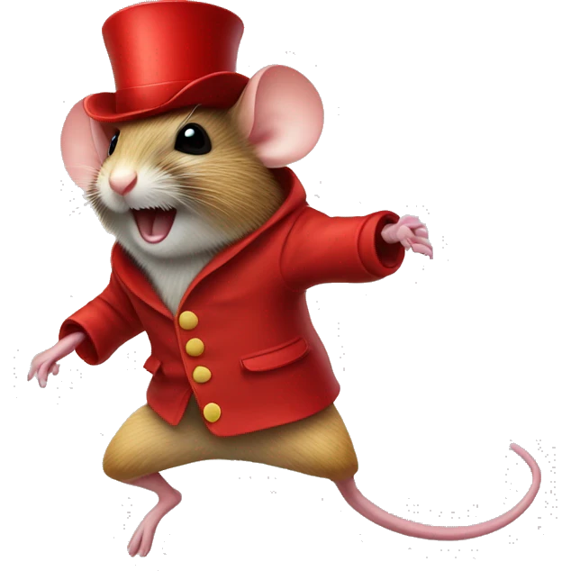 jumping mouse in red circus coat and red hat emoji