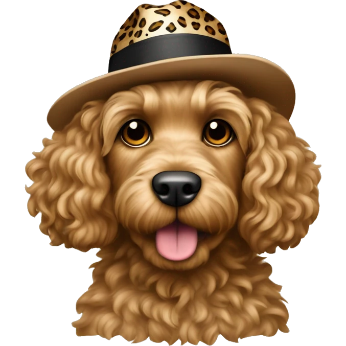 cockapoo dog, leopard Panama hat emoji