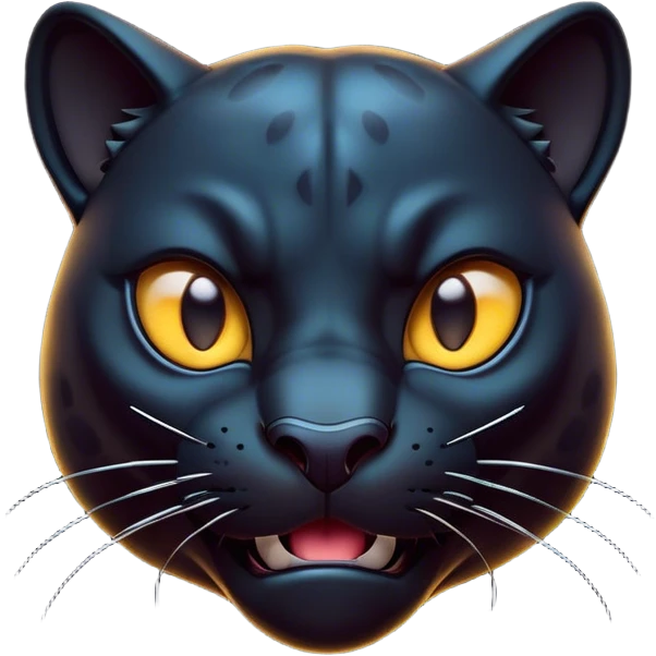 Cinematic Comical Panther Portrait Emoji, Head tilted dramatically with an exaggeratedly shocked expression, featuring a sleek, muscular body with wide, comically expressive eyes full of humorous disbelief, Simplified yet hilariously expressive features, highly detailed, glowing with a slightly sassy dark glow, high shine, dramatic yet playful, stylized with an air of quirky feline attitude, soft glowing outline, capturing the essence of a meme-worthy panther that looks ready to side-eye its way into viral fame! emoji